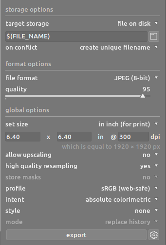 export file size in inches