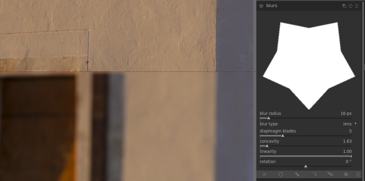 Captura de pantalla del módulo de desenfoques de darktable 3.8