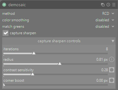 Demosaic settings
